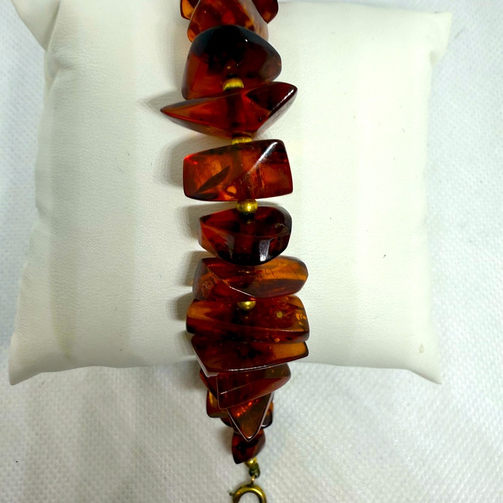 Genuine Baltic Polished Chunky Amber Beaded Chip Bracelet 8” - Picture 2 of 5